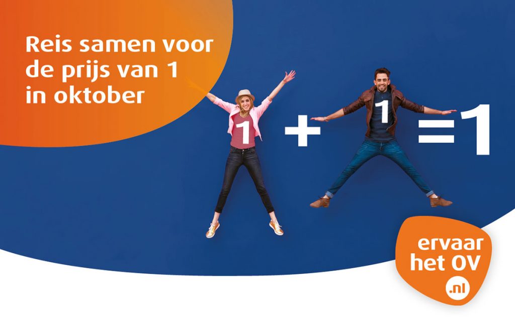 Reis 2 voor de prijs van 1 in oktober in het OV