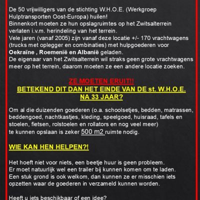 Stichting W.H.O.E. dreigt na 33 jaar te stoppen?
